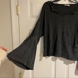 Charcoal grey bell sleeve/long sleeve V neck